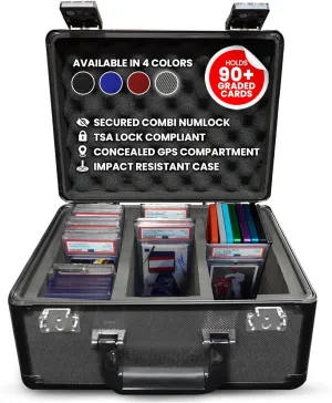 Premium Graded Card Storage Box - Impact Resistant Graded Card Case with TSA Lock & GPS Compartment, Holds 90 PSA/BGS Cards, Toploader Cards, Sports, Trading Card Storage Box for Collectors & Travel