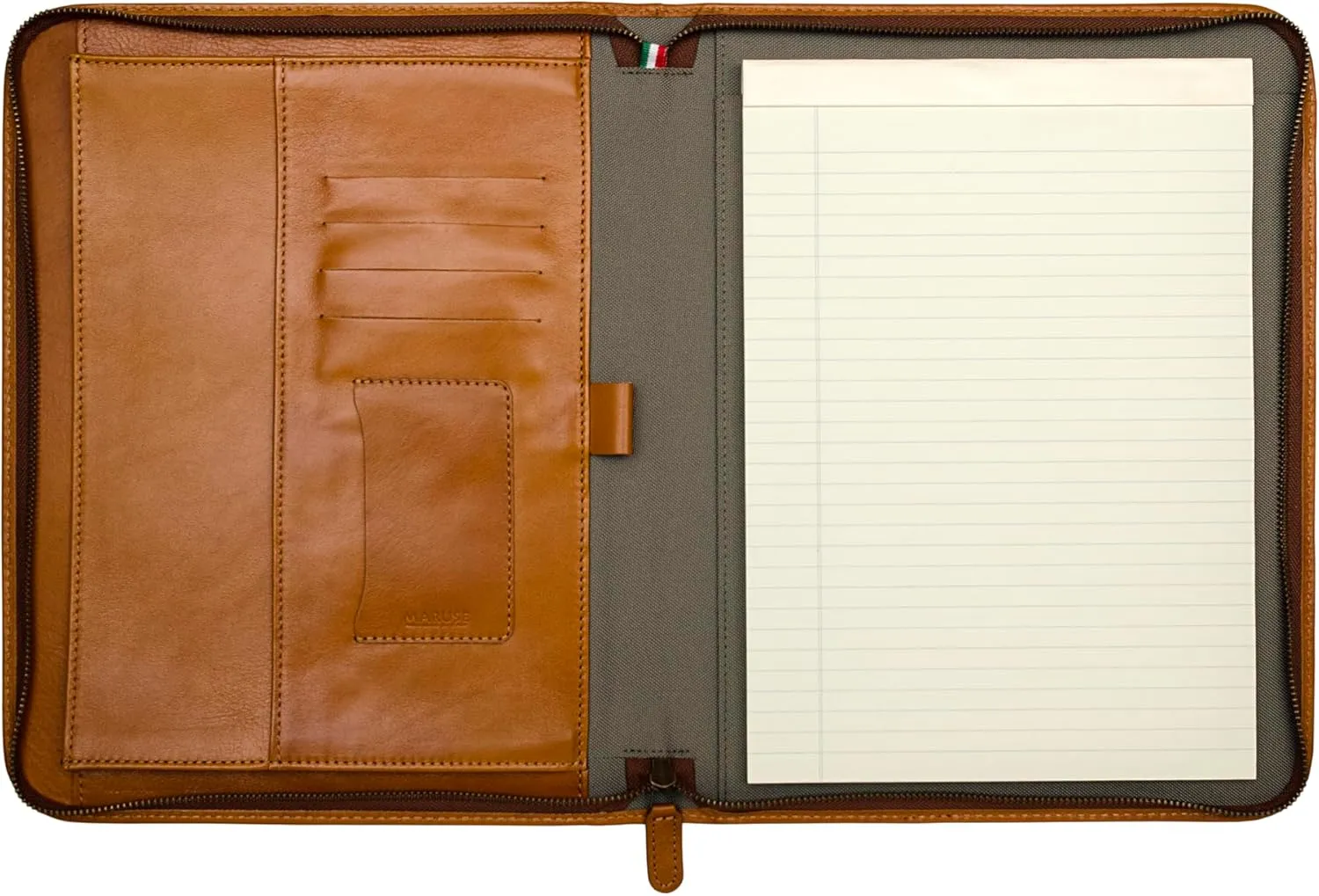 Premium Maruse Leather Portfolio Padfolio - Executive Folio for Men and Women with Zipper, Folio Document Organizer, Laptop Sleeve, iPad Case and Folder - Made in Italy, Honey