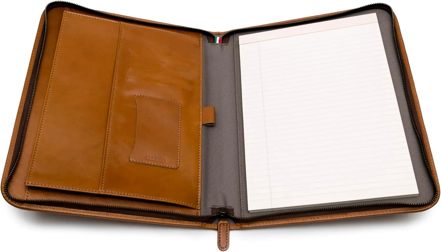 Premium Maruse Leather Portfolio Padfolio - Executive Folio for Men and Women with Zipper, Folio Document Organizer, Laptop Sleeve, iPad Case and Folder - Made in Italy, Honey