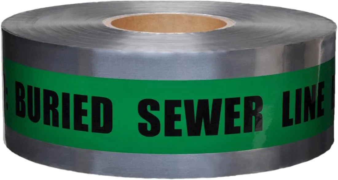 Presco Underground Detectable Tape: 3 in. x 1000 ft. (Green with Black "CAUTION BURIED SEWER LINE BELOW" printing)