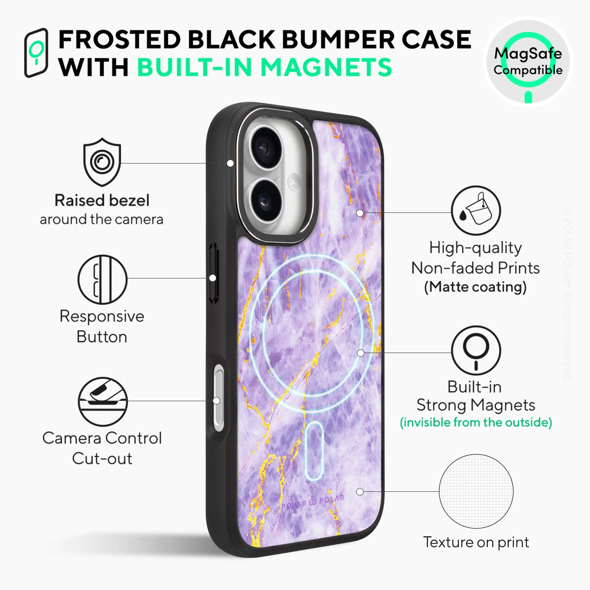 Princess Purple - iPhone 16 Frosted Black Bumper MagSafe Case
