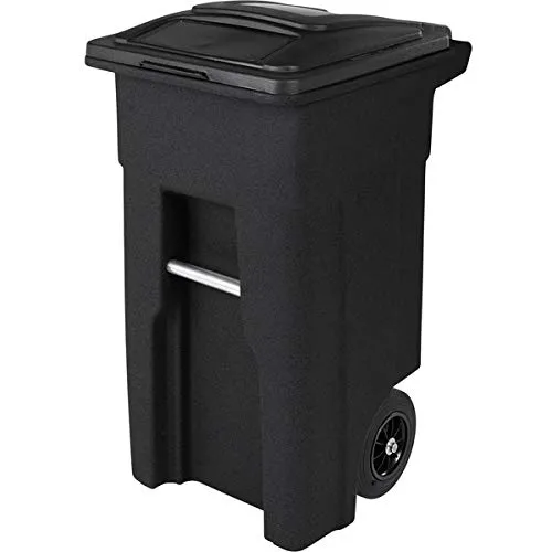 PRO&Family 128 Qt. / 32 Gallon / 121 Liters Blackstone Rotational Molded Wheeled Rectangular Trash Can with Lid Trash Bag Included Waste Basket Garbage Can Recycle Bin Commercial Trash Can