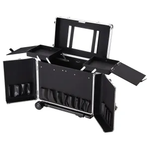 Professional Hair Stylist Aluminum Rolling Tool Box Makeup Artist Salon Train Case