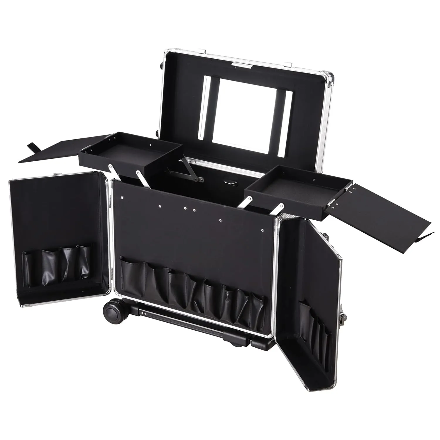 Professional Hair Stylist Aluminum Rolling Tool Box Makeup Artist Salon Train Case