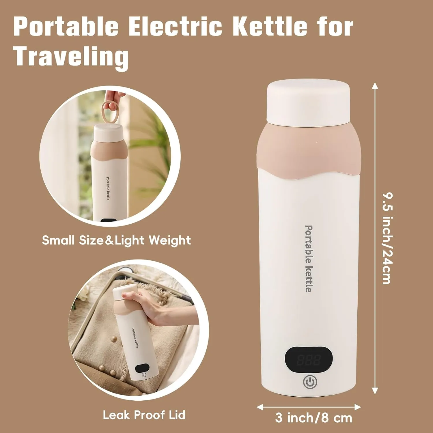 Protable Travel Electric Kettle 304 Stainless Steel Small Water Boiler 450ml USB and Plug in Water Heater with Bag