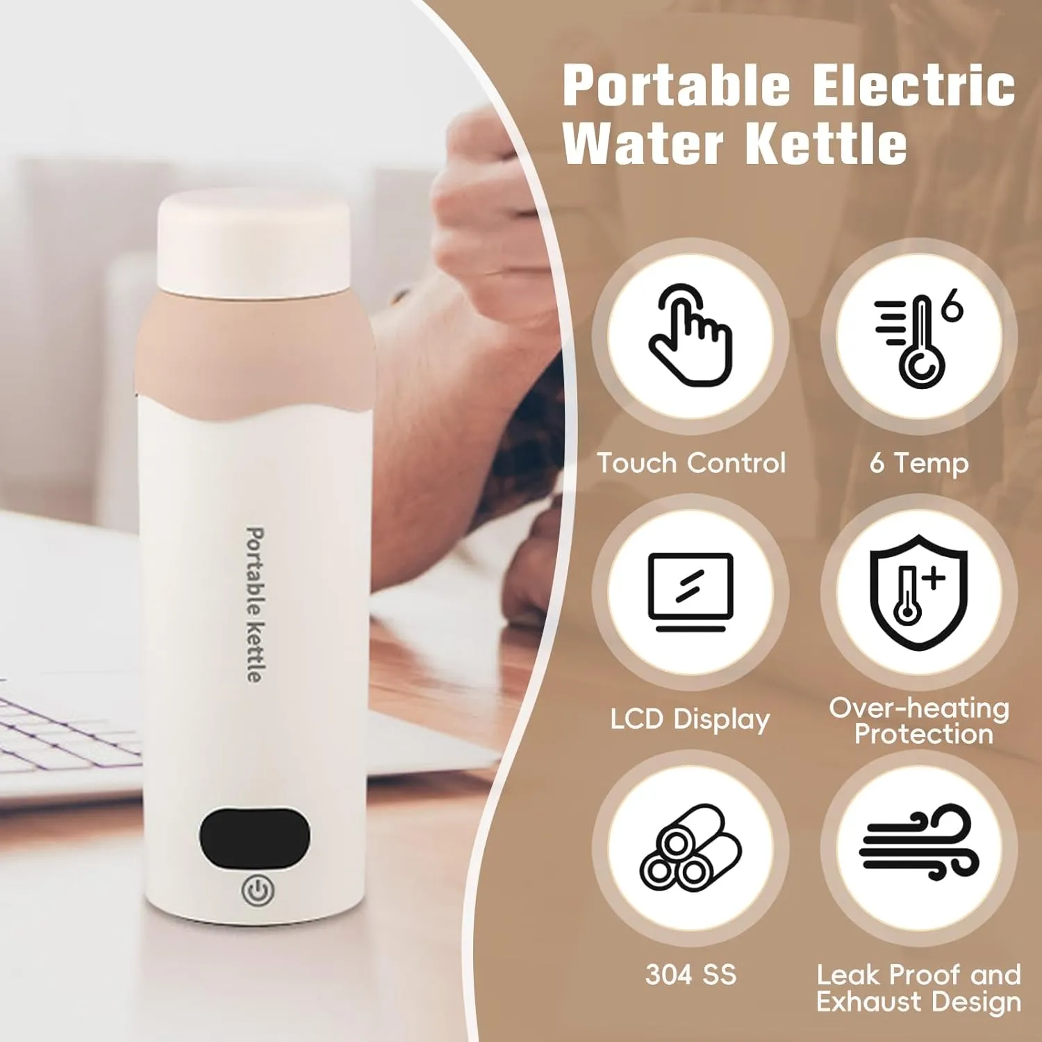 Protable Travel Electric Kettle 304 Stainless Steel Small Water Boiler 450ml USB and Plug in Water Heater with Bag