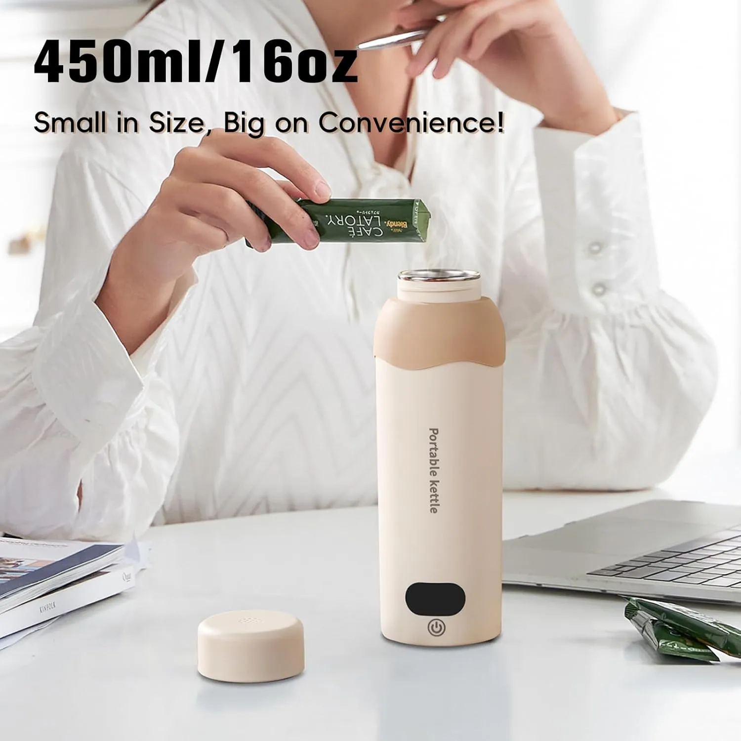 Protable Travel Electric Kettle 304 Stainless Steel Small Water Boiler 450ml USB and Plug in Water Heater with Bag