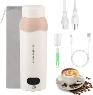 Protable Travel Electric Kettle 304 Stainless Steel Small Water Boiler 450ml USB and Plug in Water Heater with Bag