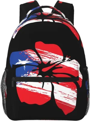 Puerto Rico Pride Flag Hibiscus Flower Boricua Laptop Backpacks Double Shoulder Laptop Pack Bag Daypack Back Pack Bags Rucksack Computer Bag with Side Pockets Front Zipper Pockets