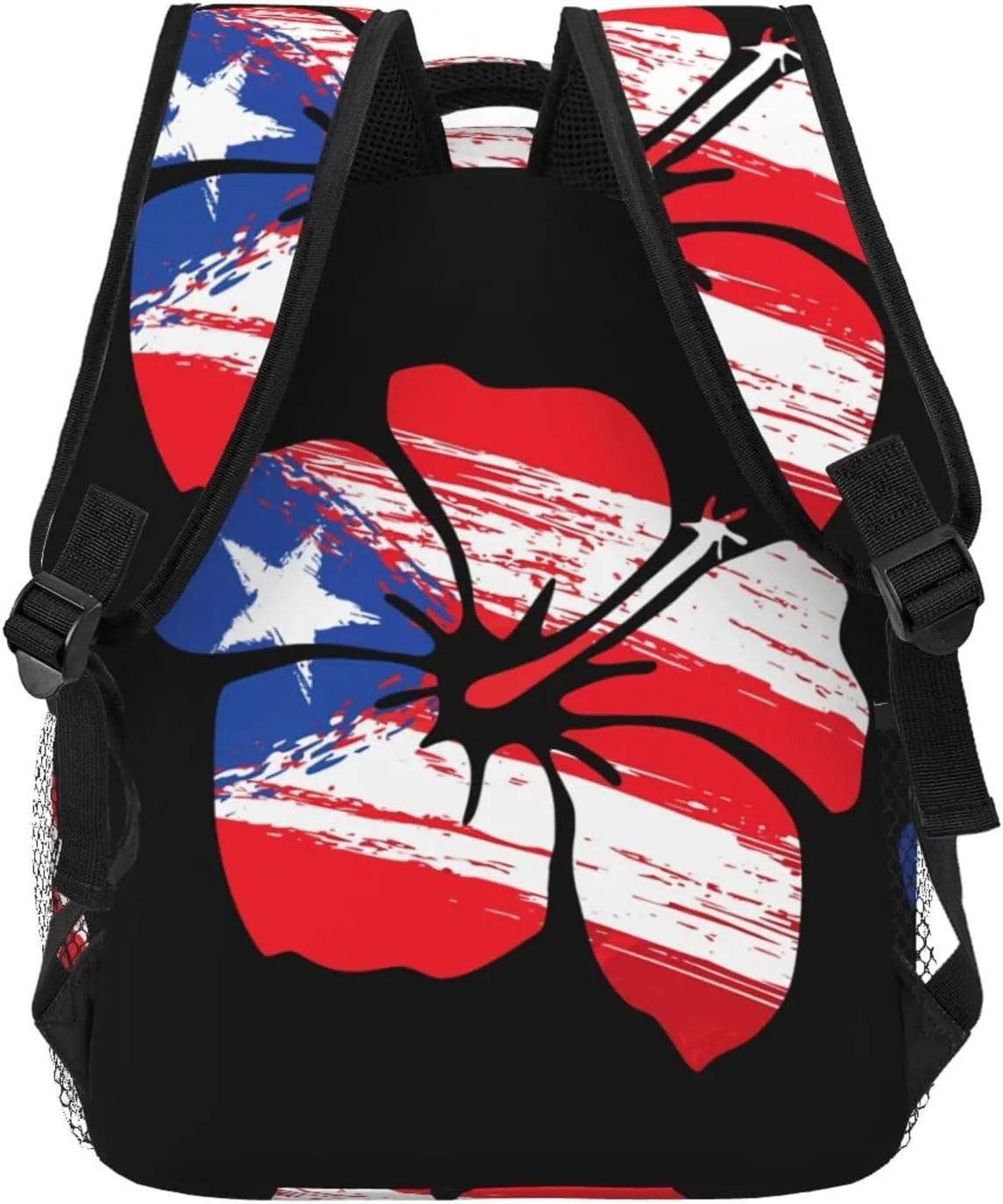 Puerto Rico Pride Flag Hibiscus Flower Boricua Laptop Backpacks Double Shoulder Laptop Pack Bag Daypack Back Pack Bags Rucksack Computer Bag with Side Pockets Front Zipper Pockets