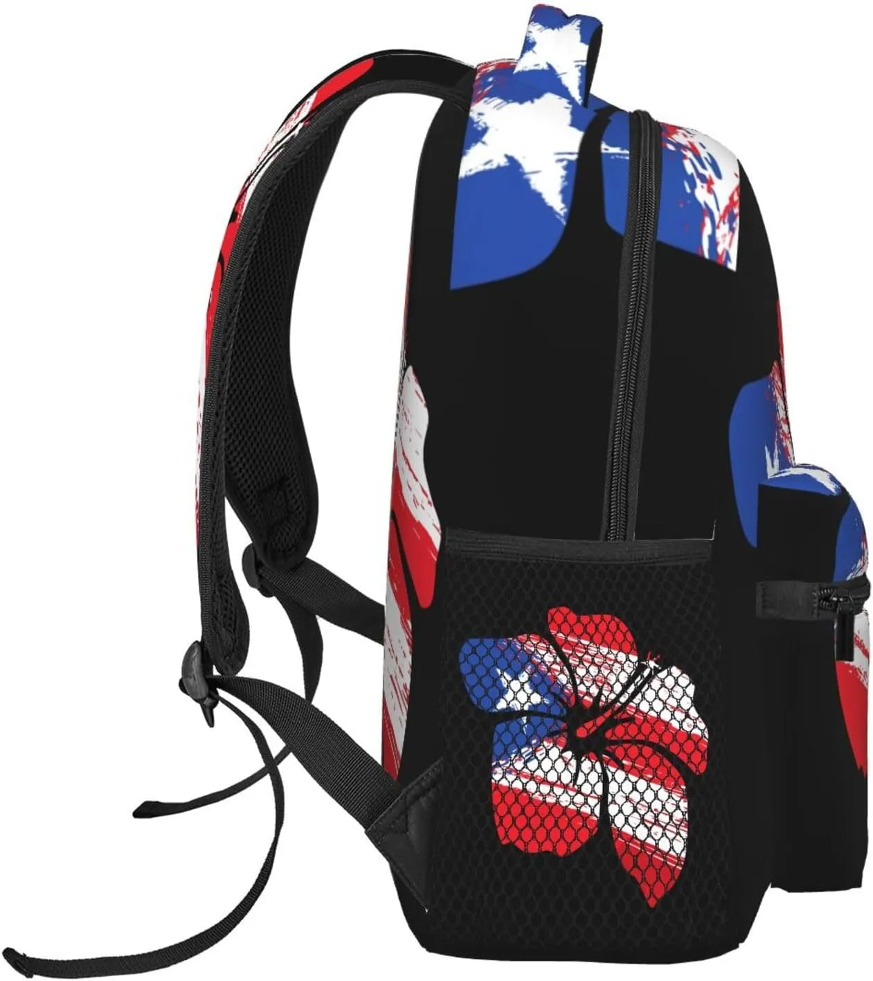 Puerto Rico Pride Flag Hibiscus Flower Boricua Laptop Backpacks Double Shoulder Laptop Pack Bag Daypack Back Pack Bags Rucksack Computer Bag with Side Pockets Front Zipper Pockets