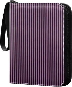 Purple Black Stripes Card Binder 4 Pocket Trading Card Album Fits 400 Sports/Game Cards, PU Cover 3 Ring Card Collection with 50 Removable Sleeves