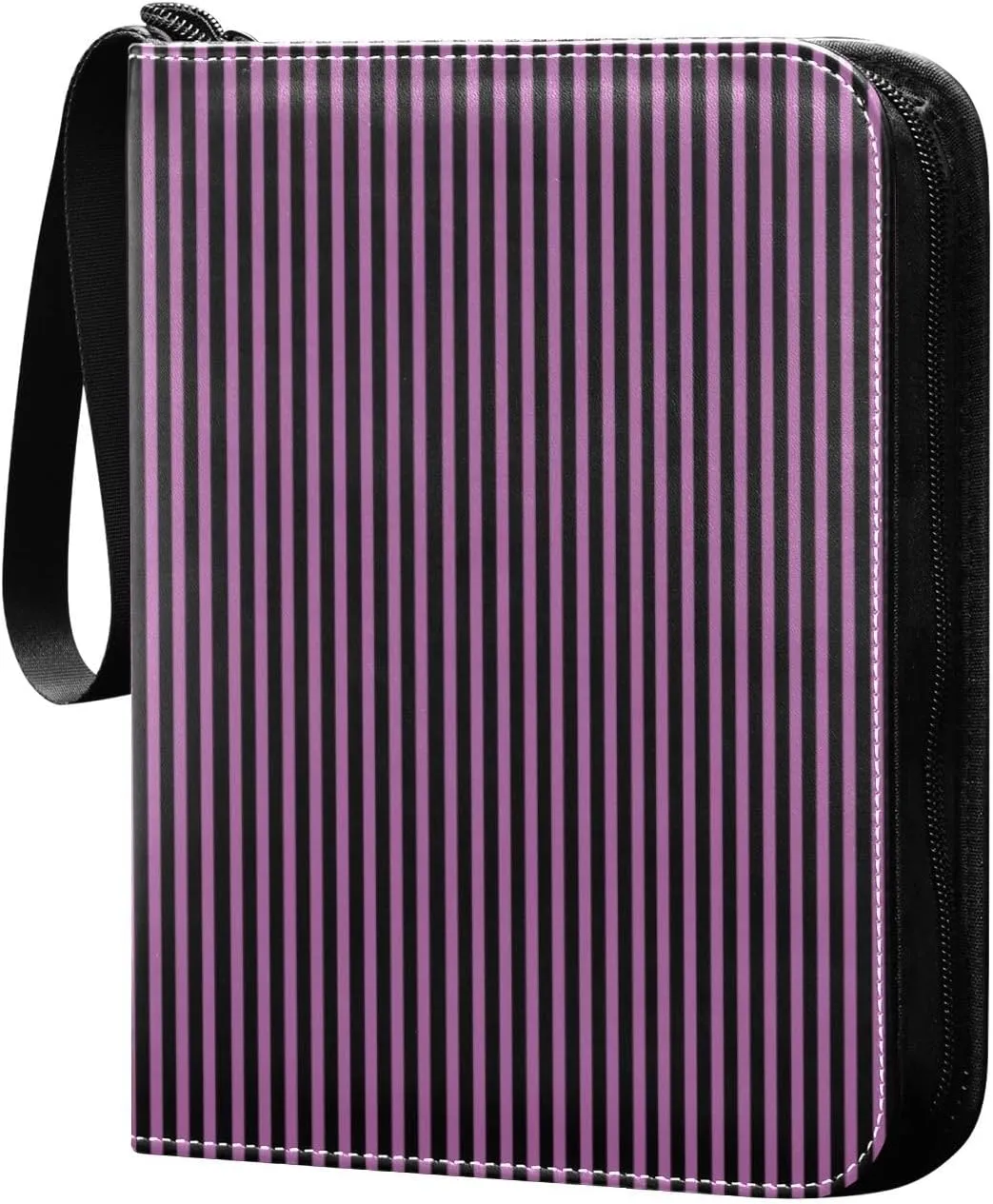 Purple Black Stripes Card Binder 4 Pocket Trading Card Album Fits 400 Sports/Game Cards, PU Cover 3 Ring Card Collection with 50 Removable Sleeves
