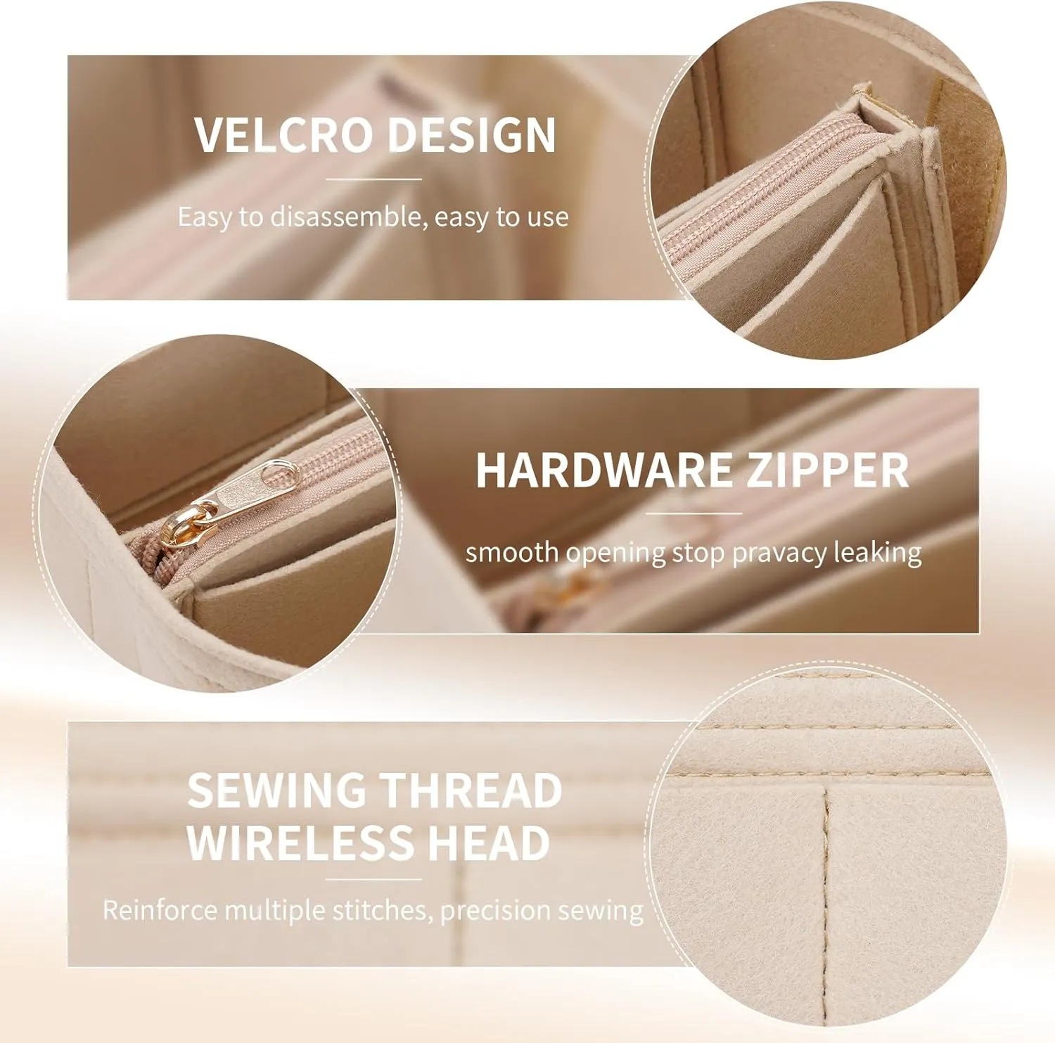 Purse Organizer Insert for LV Noe BB Bucket Bags,Tote Bag Organizer with zipper insert (Small, Beige)