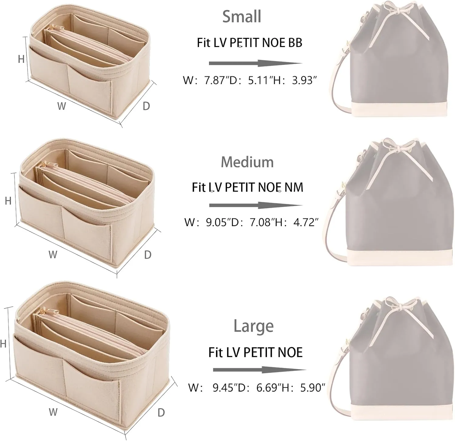 Purse Organizer Insert for LV Noe BB Bucket Bags,Tote Bag Organizer with zipper insert (Small, Beige)