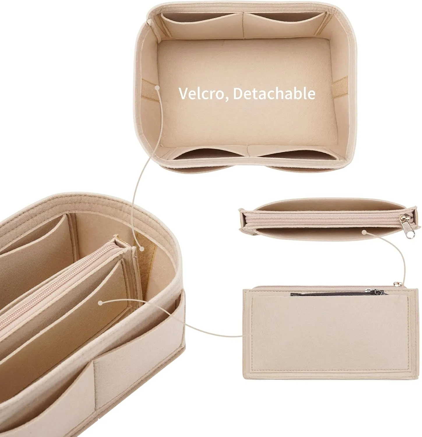 Purse Organizer Insert for LV Noe BB Bucket Bags,Tote Bag Organizer with zipper insert (Small, Beige)