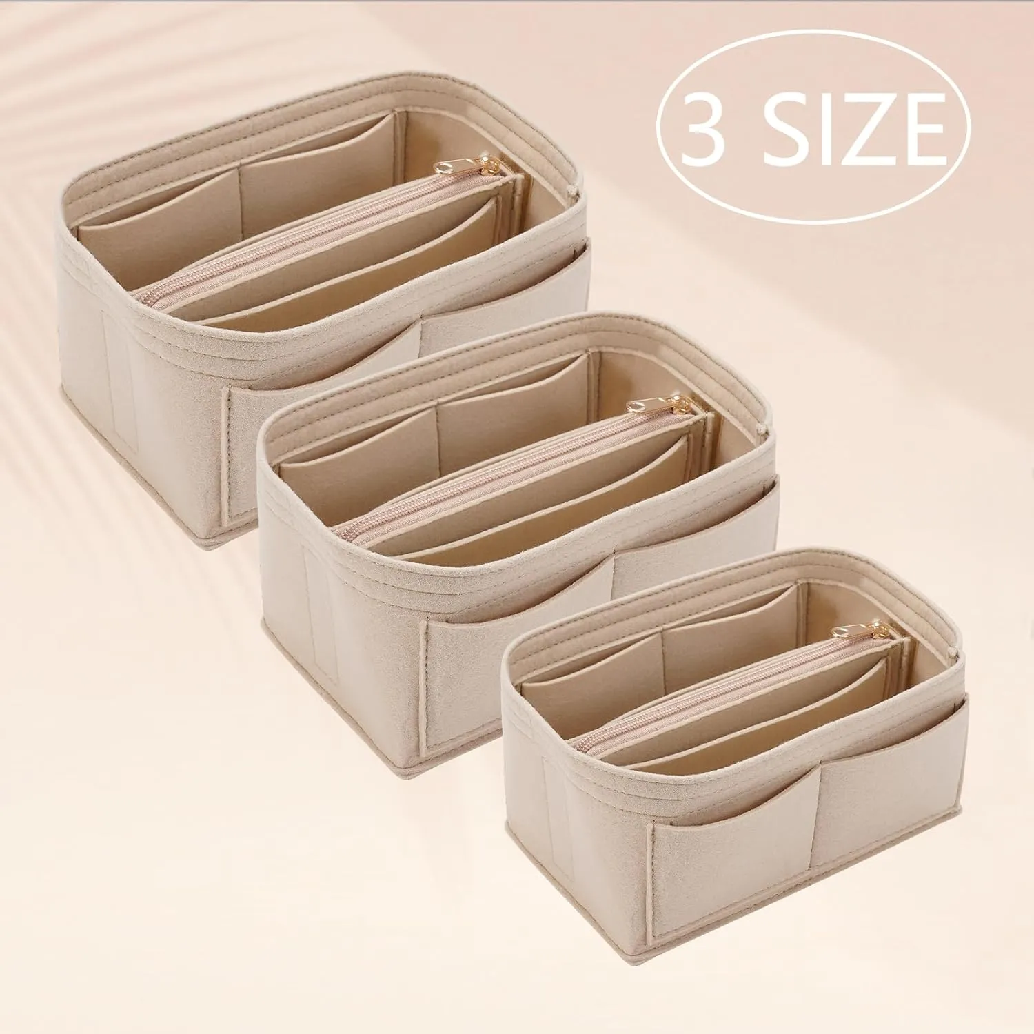 Purse Organizer Insert for LV Noe BB Bucket Bags,Tote Bag Organizer with zipper insert (Small, Beige)