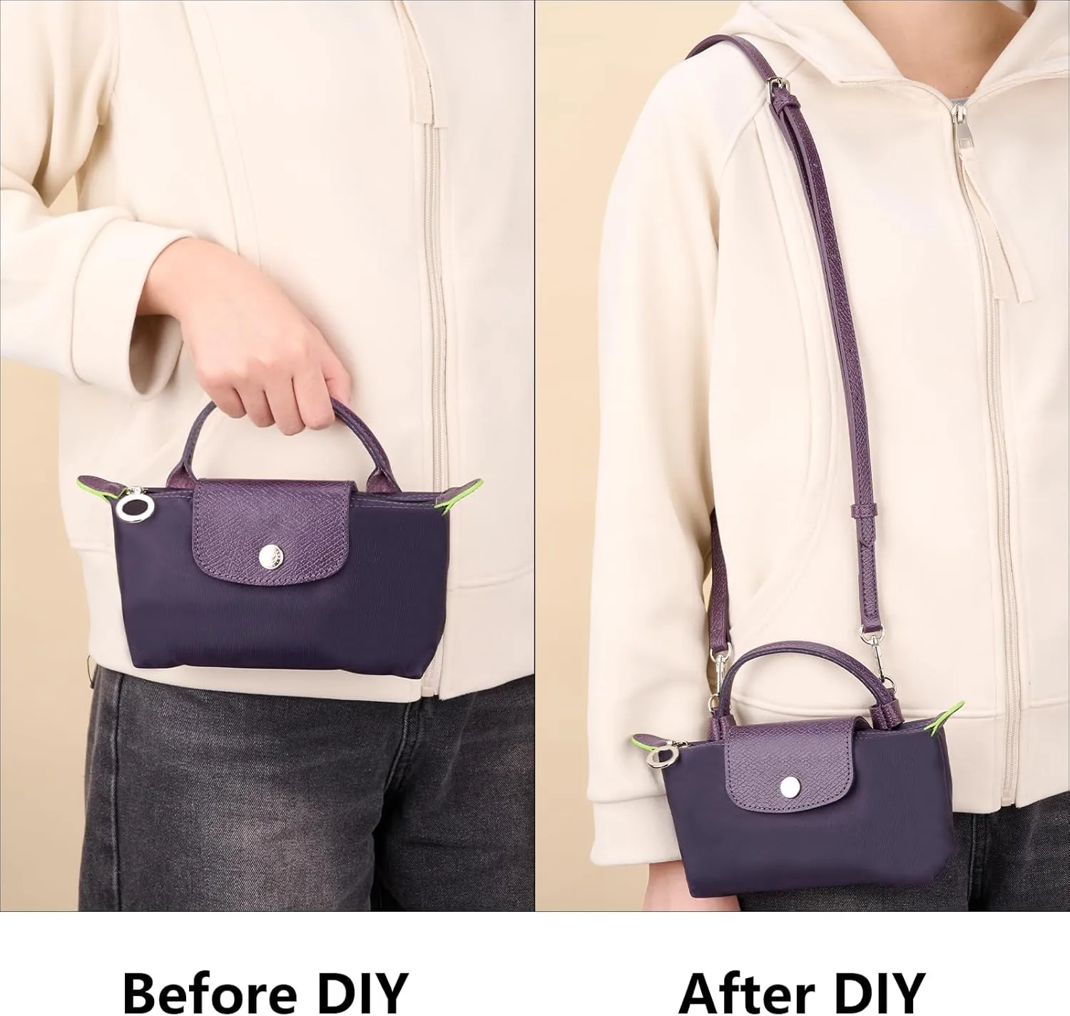 Purse Straps Replacement, Leather Handbag Crossbody Shoulder Strap Kit Adjustable for Mini Longcamp Tote Bag Women
