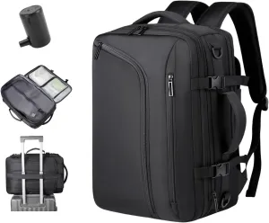 PUSOKEI Vacuum Travel Backpack, 55L Expandable Compression Air Back Backpack with Pump, Water proof Airbag Rucksack for Travel/Camping/Laptop (With Electric Air Pump & Black)