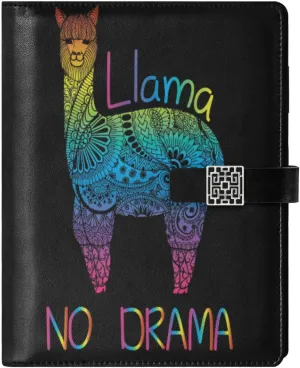 Rainbow Alpaca A5 Binder 6 Ring Refillable PU Leather Notebook Journal with Magnetic Buckle Closure Loose Leaf Travel Office Planner Budget Binder Notepad Portfolio, Llama No Drama