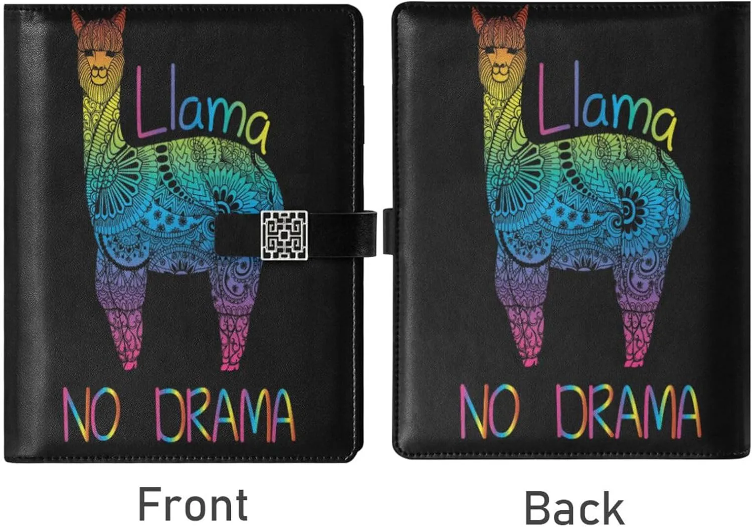Rainbow Alpaca A5 Binder 6 Ring Refillable PU Leather Notebook Journal with Magnetic Buckle Closure Loose Leaf Travel Office Planner Budget Binder Notepad Portfolio, Llama No Drama