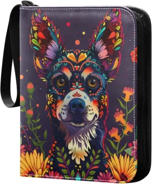 Rainbow Dog with Colorful Daisy Flowers Card Binder 4 Pocket Trading Card Binder Portable Cards Collection Book with Zipper