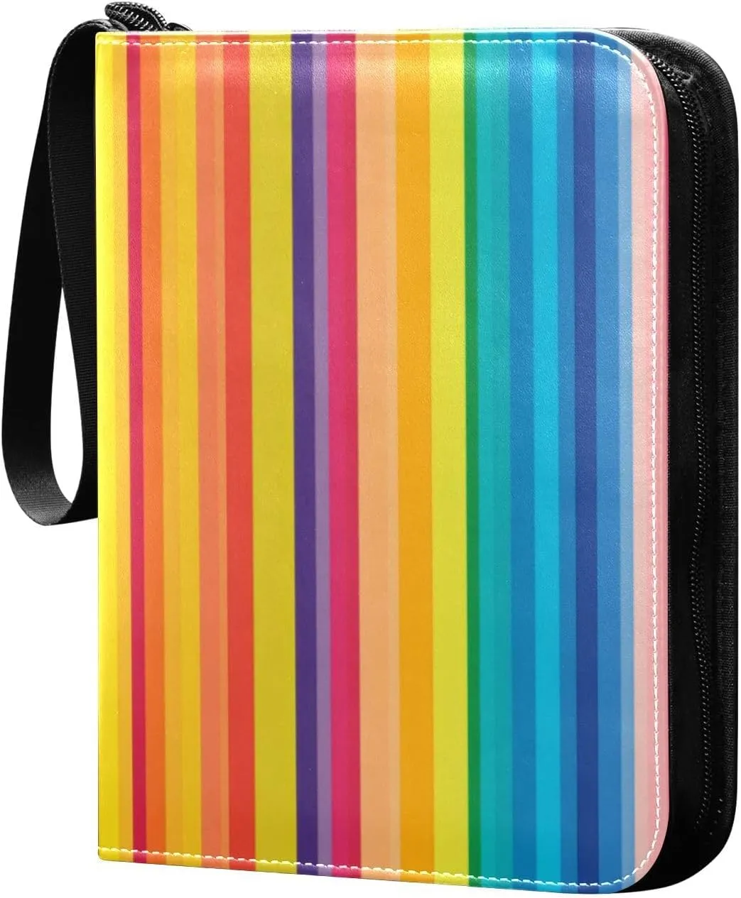 Rainbow Stripes Colorful Card Binder 4 Pocket Trading Card Album Fits 400 Sports/Game Cards, PU Cover 3 Ring Card Collection with 50 Removable Sleeves
