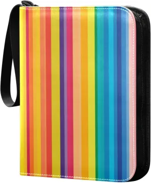 Rainbow Stripes Colorful Card Binder 4 Pocket Trading Card Album Fits 400 Sports/Game Cards, PU Cover 3 Ring Card Collection with 50 Removable Sleeves