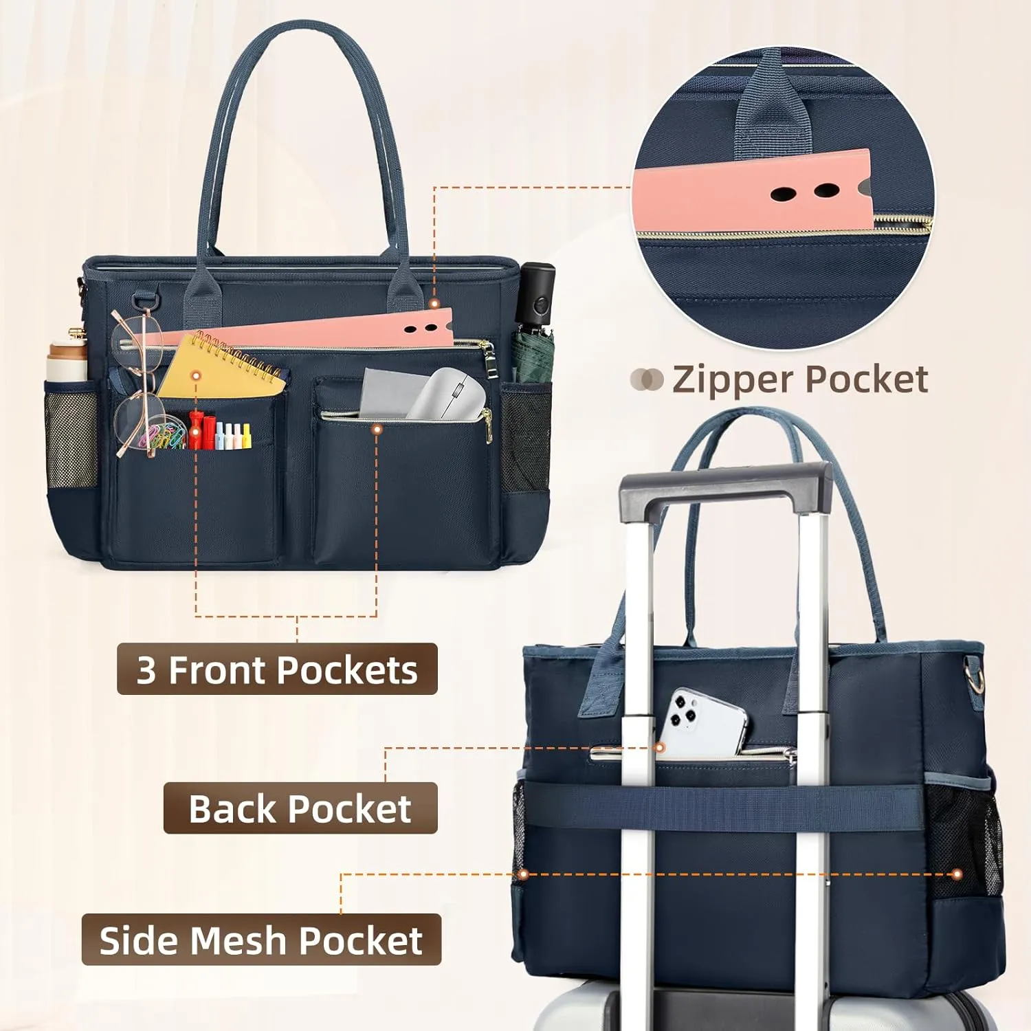 RAINSMORE Laptop Bag for Women 15.6 Inch Work Teacher Tote Nurse Bag Professional Laptop Tote Computer Messenger Shoulder Bags Large Handbag Business Office Work Briefcase