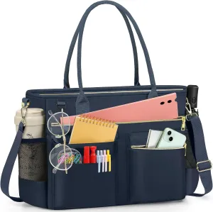 RAINSMORE Laptop Bag for Women 15.6 Inch Work Teacher Tote Nurse Bag Professional Laptop Tote Computer Messenger Shoulder Bags Large Handbag Business Office Work Briefcase