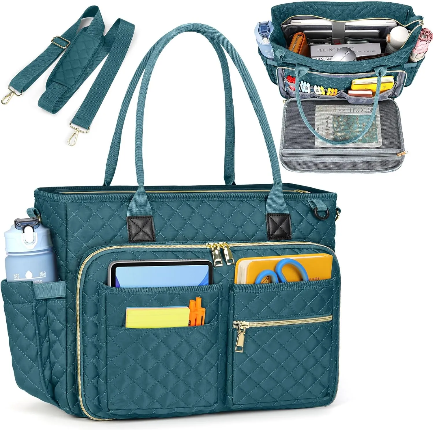 RAINSMORE Teacher Tote Bag 17.3 inch Laptop Bag for Women Work Bags Laptop Tote Nurse Bag Professional Computer Messenger with Insulated Pocket Briefcase for Office, College, Nursing, Teal