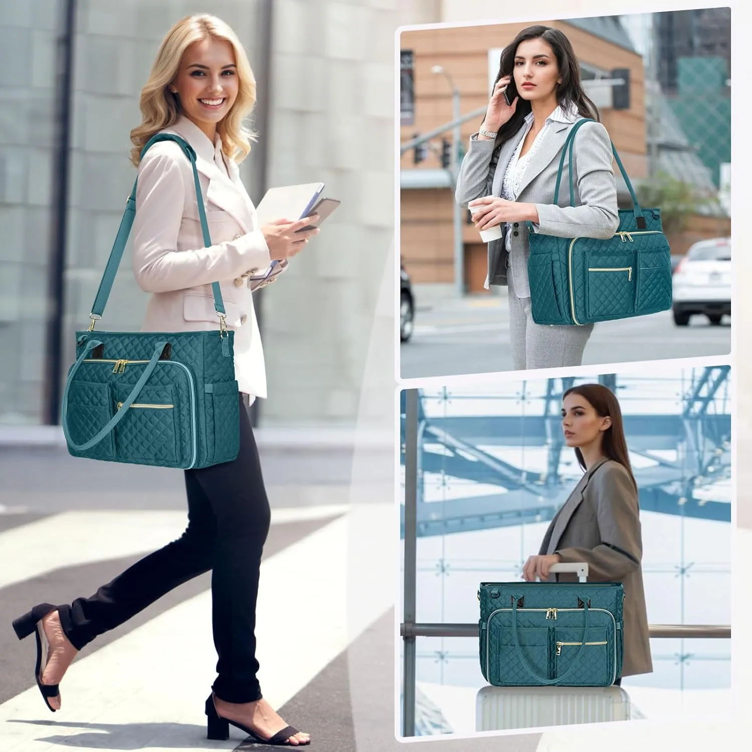 RAINSMORE Teacher Tote Bag 17.3 inch Laptop Bag for Women Work Bags Laptop Tote Nurse Bag Professional Computer Messenger with Insulated Pocket Briefcase for Office, College, Nursing, Teal