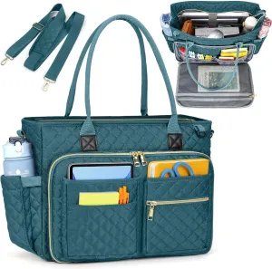 RAINSMORE Teacher Tote Bag 17.3 inch Laptop Bag for Women Work Bags Laptop Tote Nurse Bag Professional Computer Messenger with Insulated Pocket Briefcase for Office, College, Nursing, Teal