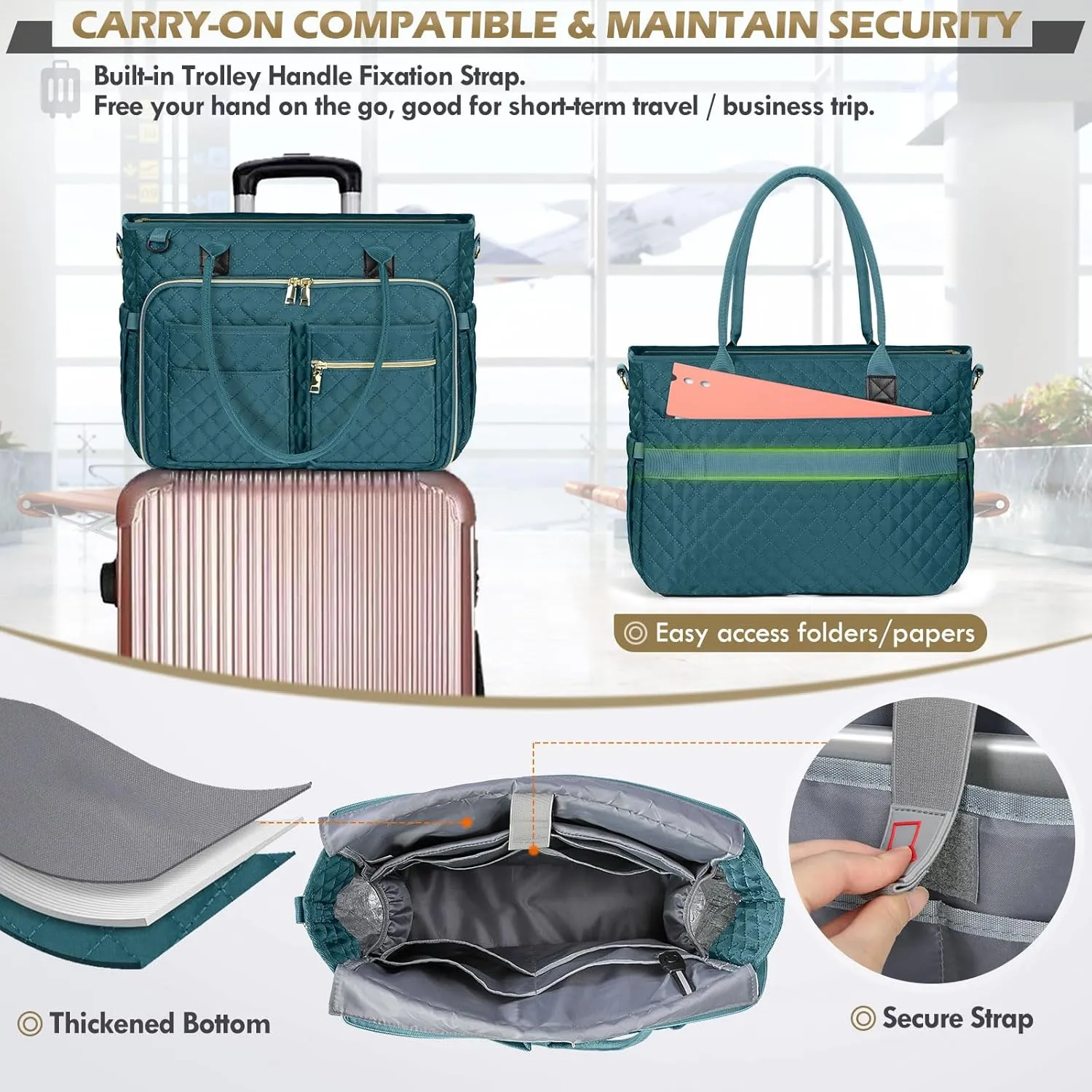 RAINSMORE Teacher Tote Bag 17.3 inch Laptop Bag for Women Work Bags Laptop Tote Nurse Bag Professional Computer Messenger with Insulated Pocket Briefcase for Office, College, Nursing, Teal