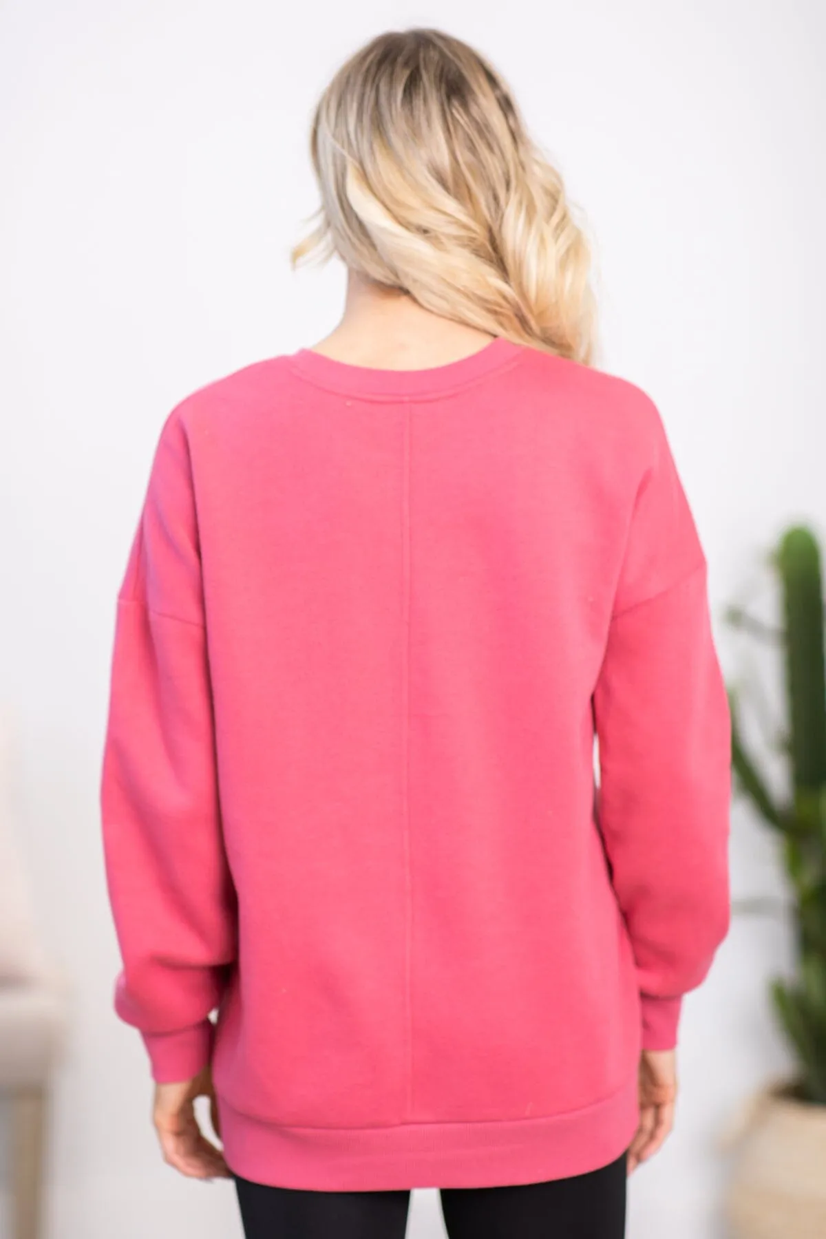 Raspberry Crew Neck Sweatshirt With Pockets