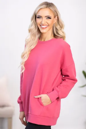 Raspberry Crew Neck Sweatshirt With Pockets