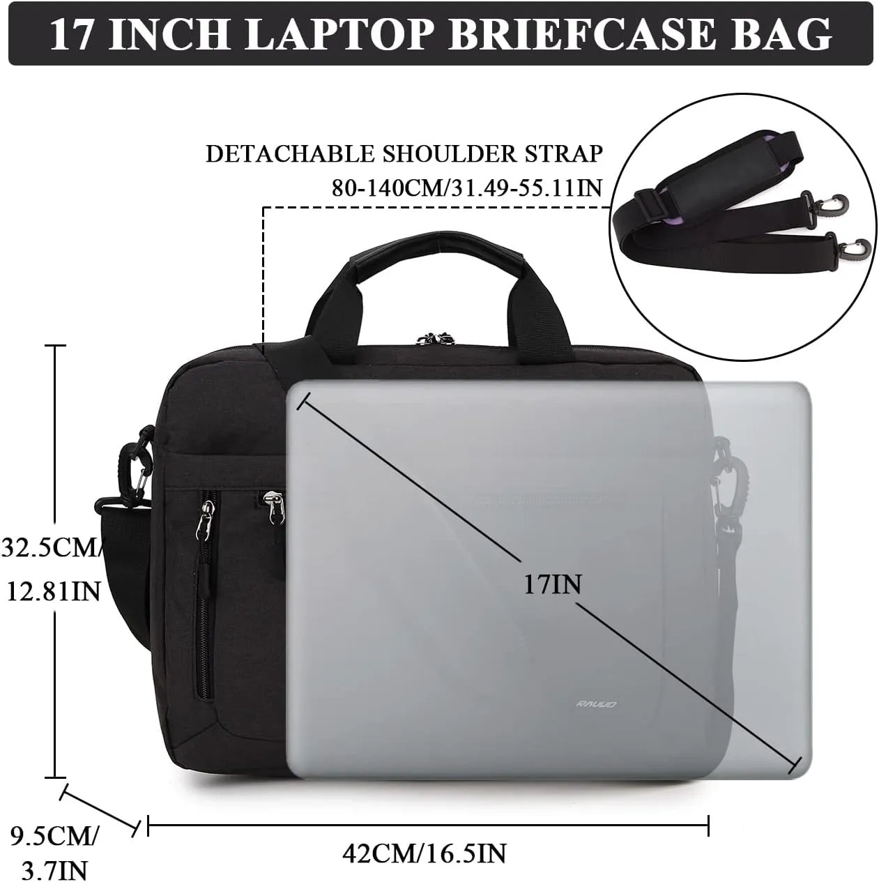 RAVUO 17inch Laptop Bag, Mens Water Resistant Shoulder Messenger Bag Computer Carrying Case Business Briefcase with Organizer Pocket
