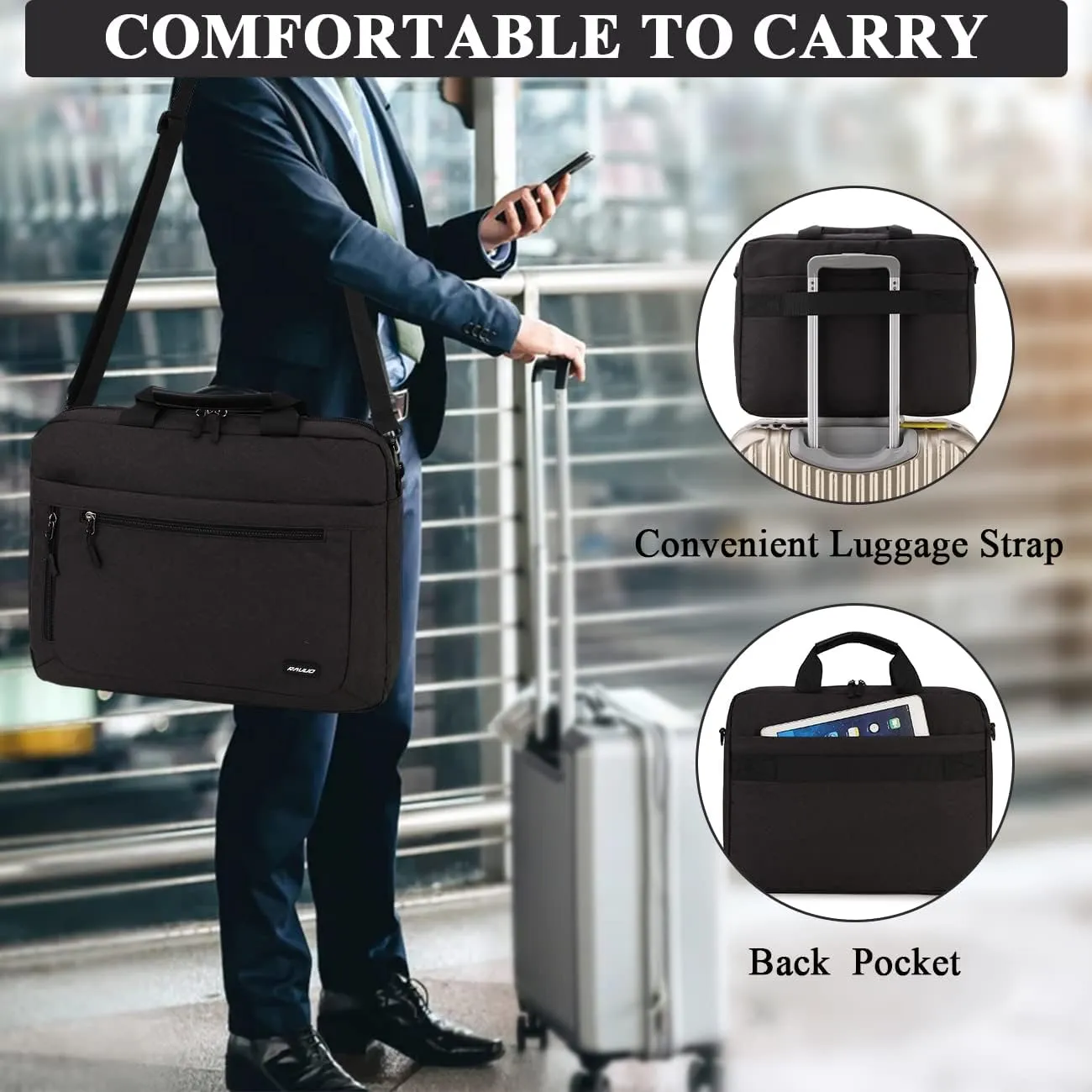 RAVUO 17inch Laptop Bag, Mens Water Resistant Shoulder Messenger Bag Computer Carrying Case Business Briefcase with Organizer Pocket