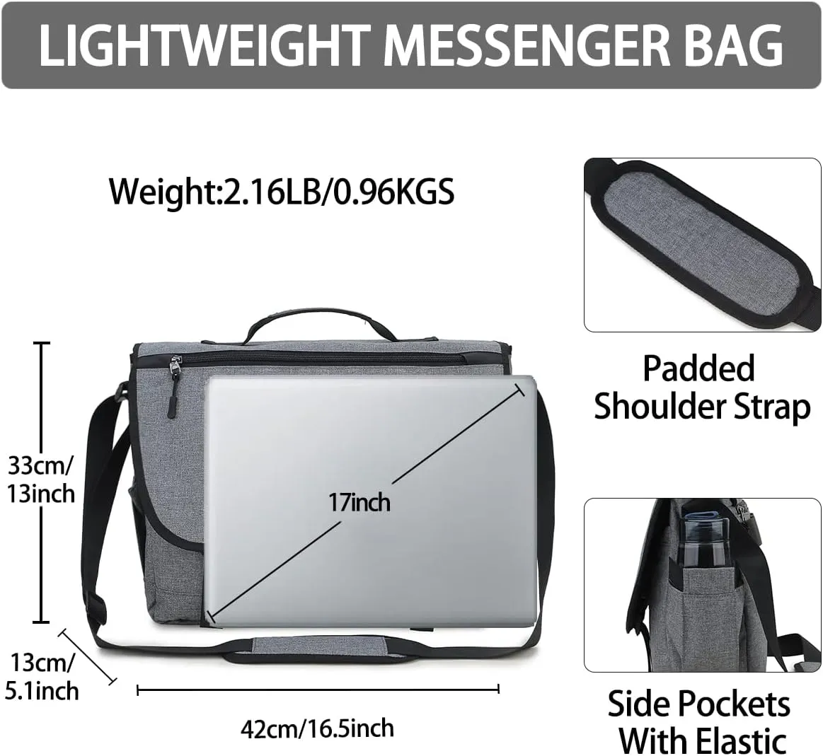 RAVUO Messenger Bag for Men, Water Resistant Lightweight Satchel 15.6 17 Inch Laptop Bags Shoulder Bookbag