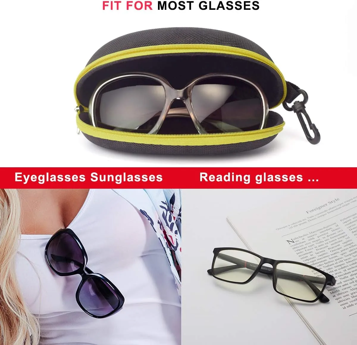 RayLove 3 Pack Sunglasses Case Portable Travel Zipper Eyeglasses Case Hook