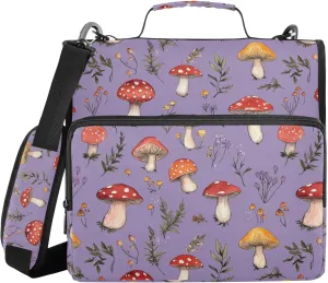 Red Mushrooms Taro Purple Sturdy Zipper Binder with Shoulder Strap Easy to Carry 1.5 Inch 3 Rings Portfolio Binder Bag Documents Files Organizer