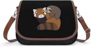 Red Panda Clipart Step by Step Crossbody Bag Anti-Theft Side Shoulder Bags Adjustable Leather Messenger Bag Unisex