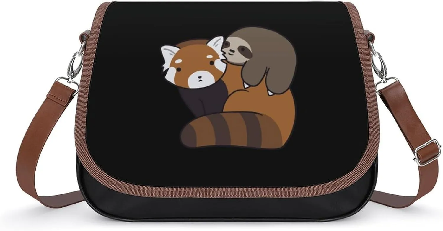 Red Panda Clipart Step by Step Crossbody Bag Anti-Theft Side Shoulder Bags Adjustable Leather Messenger Bag Unisex