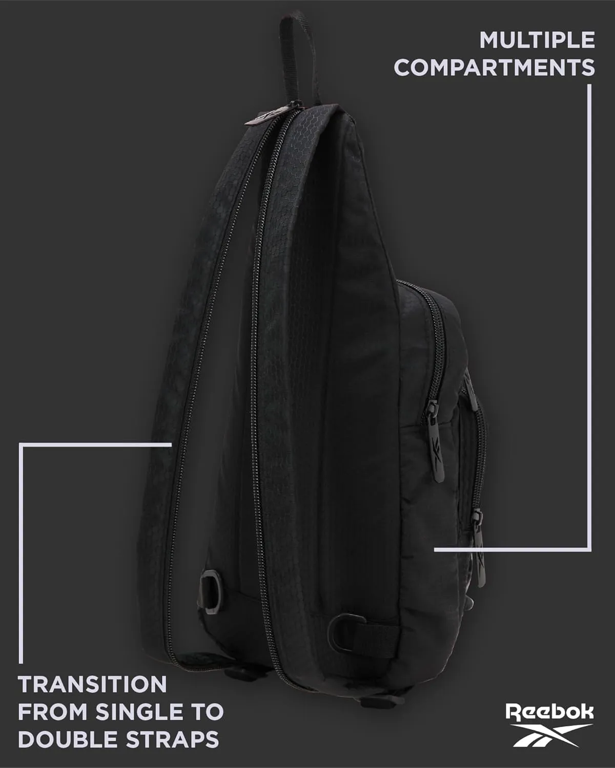 Reebok Unisex Crossbody Bag - Compact Sling Crossbody Bags for Women and Men with Convertible Strap for Gym and Travel, Size,