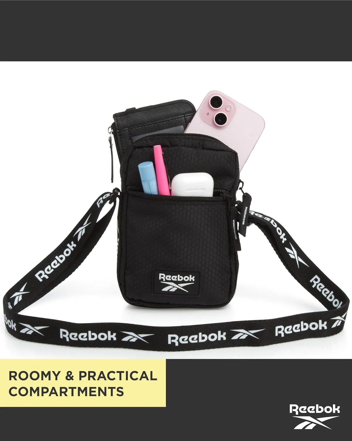 Reebok Womens Crossbody Bag - Lightweight Small Crossbody Bags for Women, Compact Casual Sling Shoulder Bag for Everyday Use