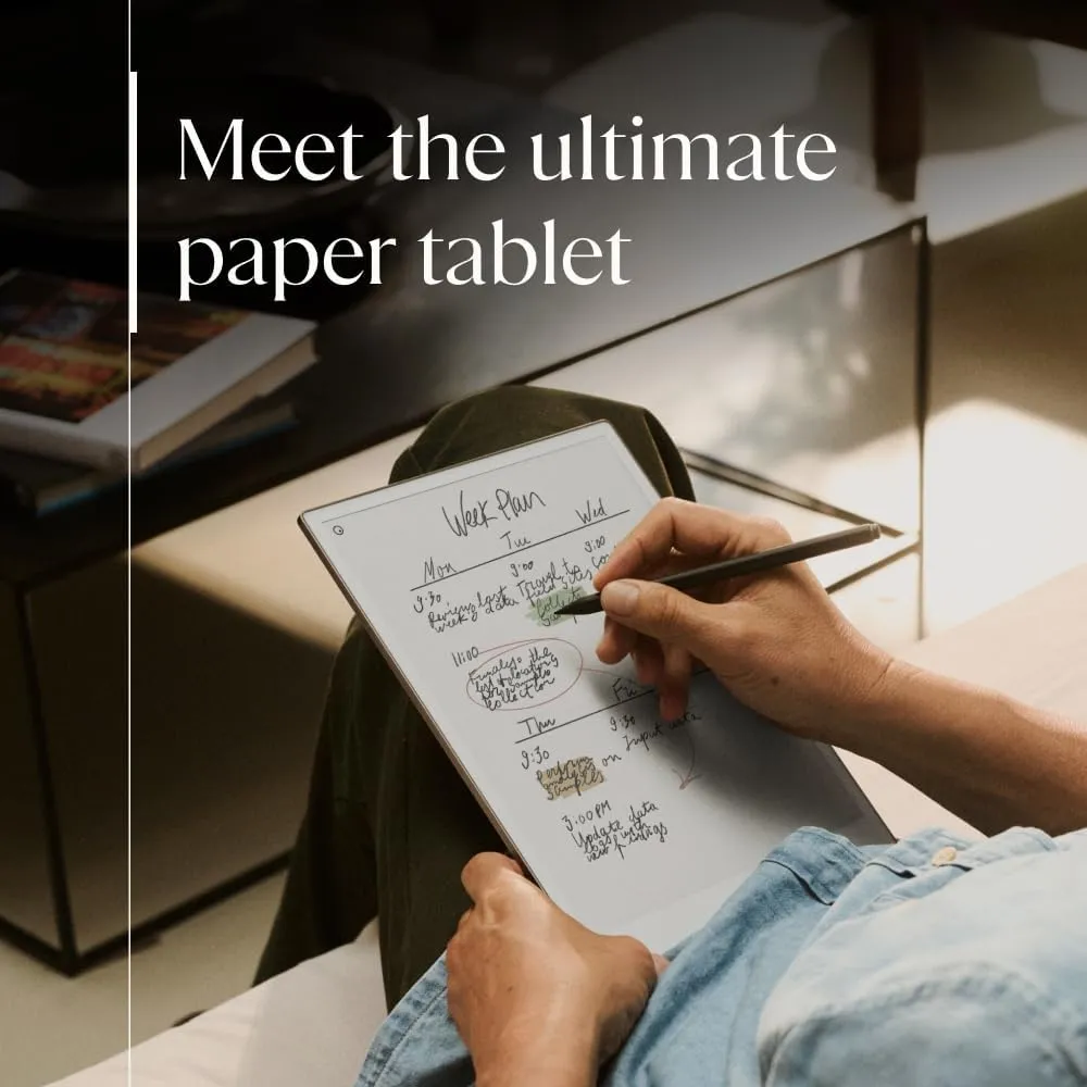 reMarkable Paper Pro Bundle – Premium Leather | Includes 11.8” reMarkable Paper Tablet, Marker Plus Pen with Eraser, and a Book Folio Cover in Black Leather