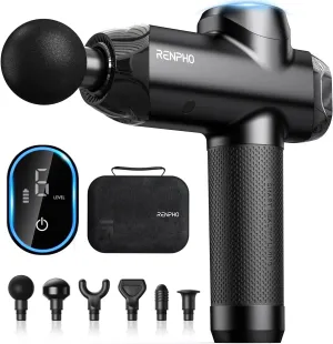 RENPHO Massage Gun Deep Tissue with 12mm Amplitude, FSA HSA Eligible Percussion Muscle Massage Gun, Portable Electric Handheld Massager Gun, LED Touch Display Carry Case Power Fathers Day Dad Gifts