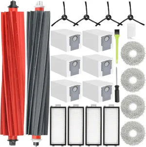 Replacement Accessories for Roborock Qrevo Master/Qrevo Slim Replacement Parts for Q revo Master Accessory Kit, 2 Main Brushes, 6 Dust Bags, 4 Filters, 4 Mop Pads 4 Arch Side Brushes