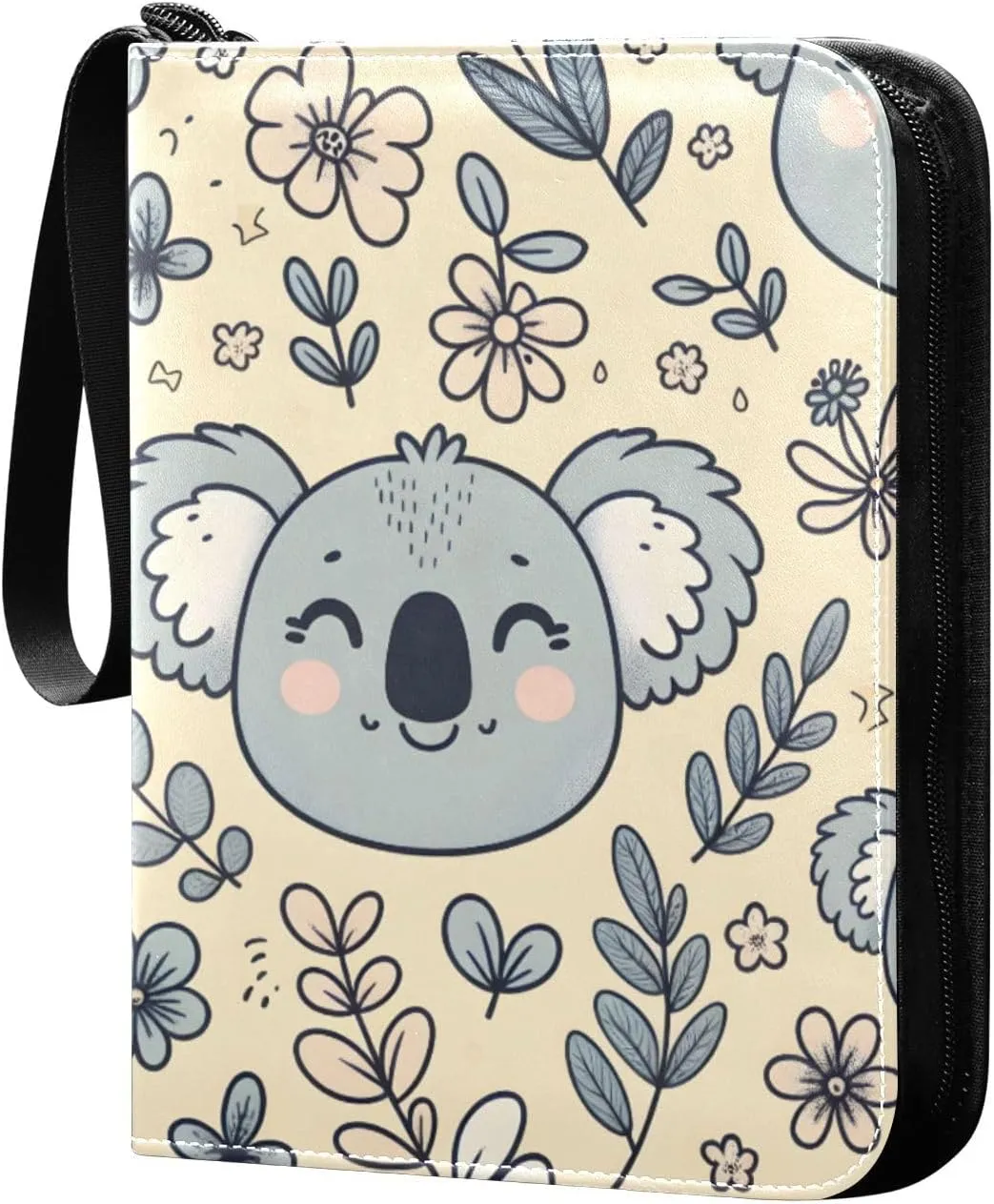 Retro Cartoon Koala Card Binder 4 Pocket Trading Card Album Fits 400 Sports/Game Cards, PU Cover 3 Ring Card Collection with 50 Removable Sleeves