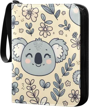 Retro Cartoon Koala Card Binder 4 Pocket Trading Card Album Fits 400 Sports/Game Cards, PU Cover 3 Ring Card Collection with 50 Removable Sleeves